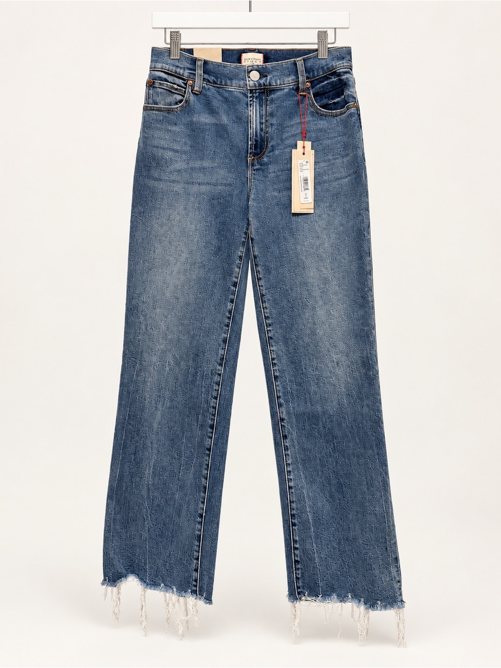 Alice + Olivia Medium Blue Wide-Leg Raw Hem Jeans